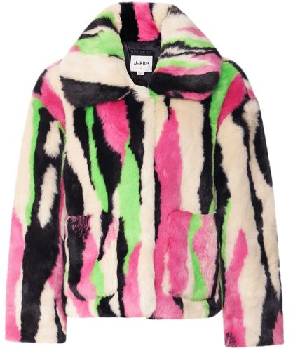 Jakke Traci Multi Stripe Faux Fur Coat | Jules B