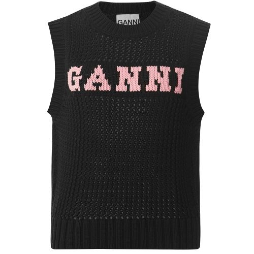 トップス Ganni Cotton Rope Vest GANNI Black Organic Cotton Rope Vest | Jules B