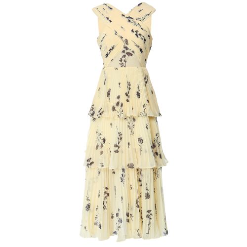 Self-Portrait Yellow Floral Chiffon Crossover Midi Dress
