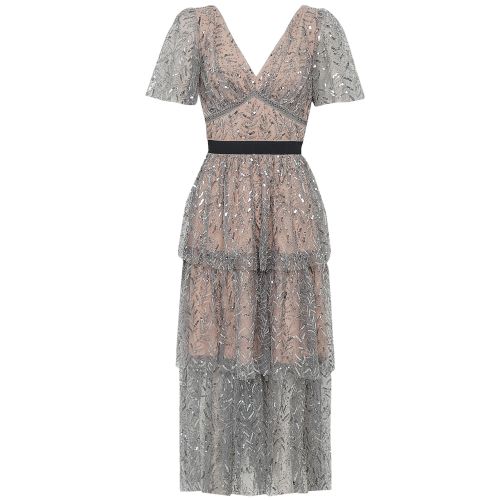 Self-Portrait Grey Leaf Sequin Midi Dress | Jules B