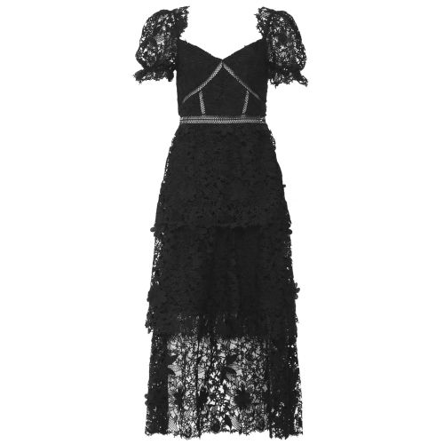 self portrait tiered floral lace printed dress Tiered Midi Dress