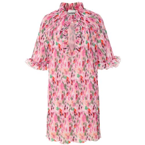 pleated georgette mini dress ganni Ganni Pleated Georgette Mini Dress