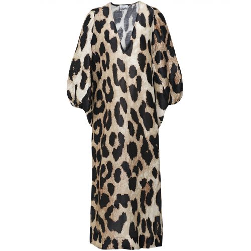 Ganni Silk Linen Leopard Print Midi Dress | Jules B