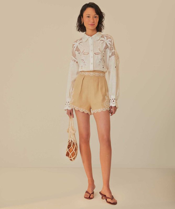 FARM Rio White Palms Linen Shirt