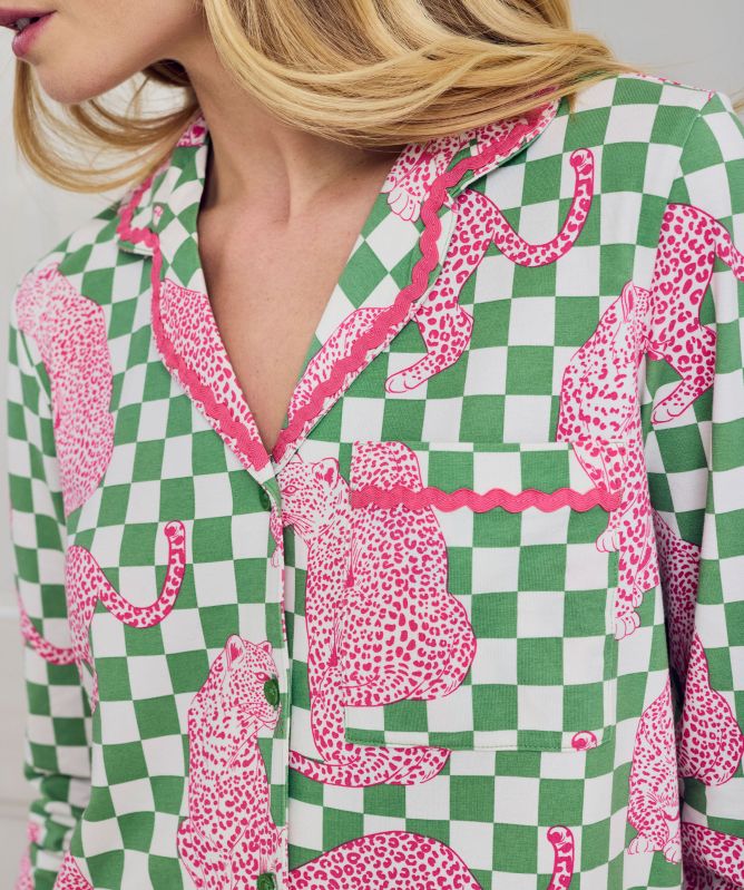 Chelsea Peers Checkerboard Leopards Print Long Pajamas