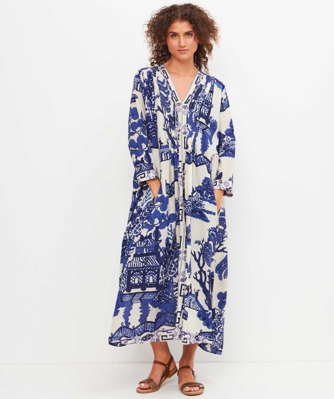One Hundred Stars Giant Willow Blue Pinch Pleat Dress