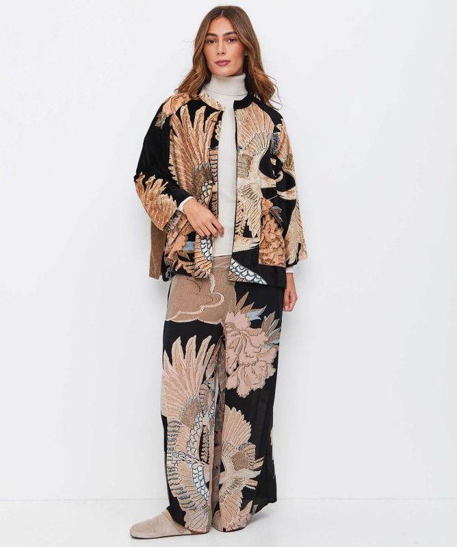 One Hundred Stars Crane Black Crepe Palazzo Trousers