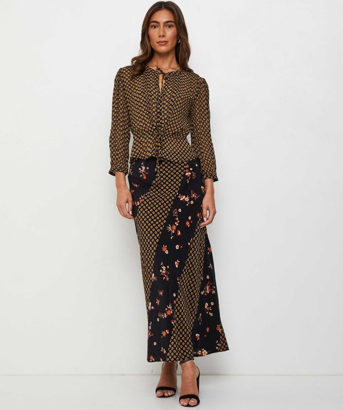 RIXO Silk Hudson Floral Midi Skirt