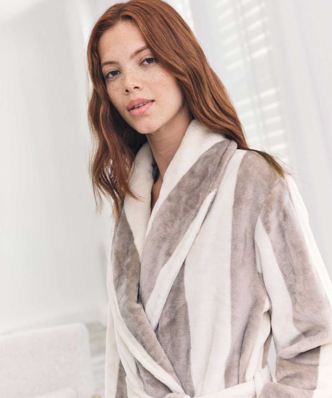 Chelsea Peers Fleece Stripe Long Dressing Gown