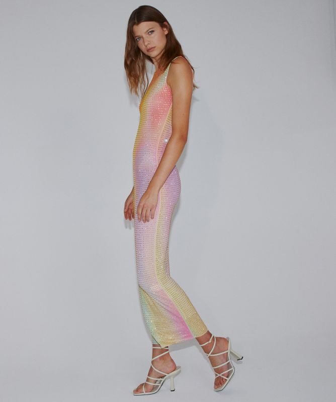 ワンピース self-portrait DotMeshGathered Midi Dress Mint Rhinestone Mesh Midi Dress – self-portrait-US