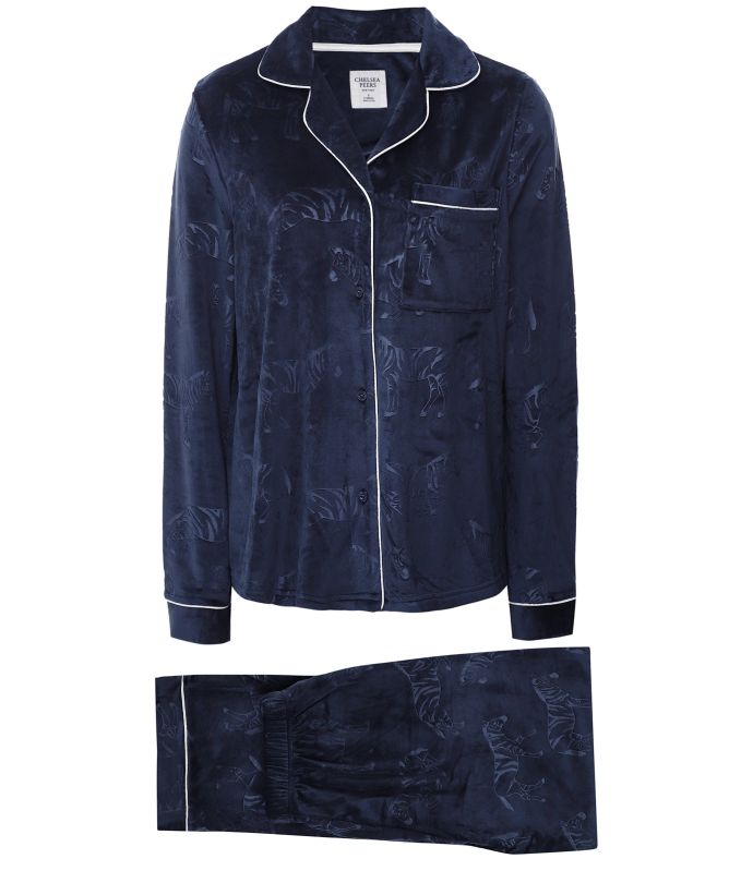 Chelsea Peers Velour Zebra Print Long Pajamas