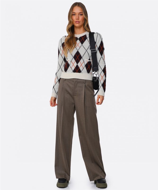 GANNI Argyle Recycled Wool Cropped Sweater