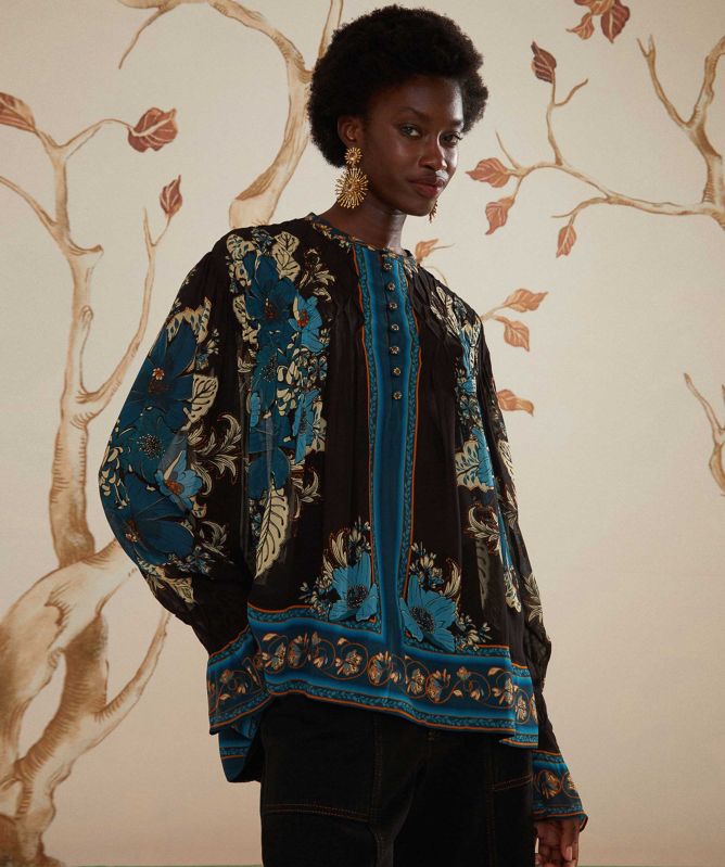 FARM Rio Blossom Tapestry Smocked Blouse