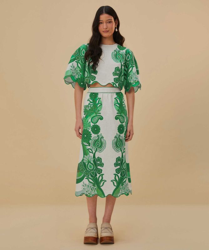 FARM Rio Cropped Linen Festival Blouse