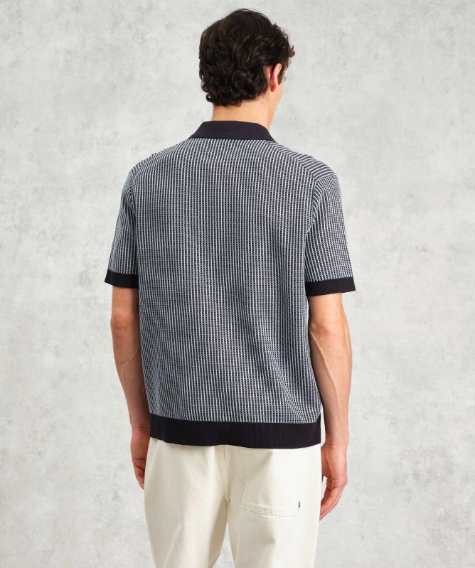 Wax London Ladder Stripe Knit Turin Polo Shirt