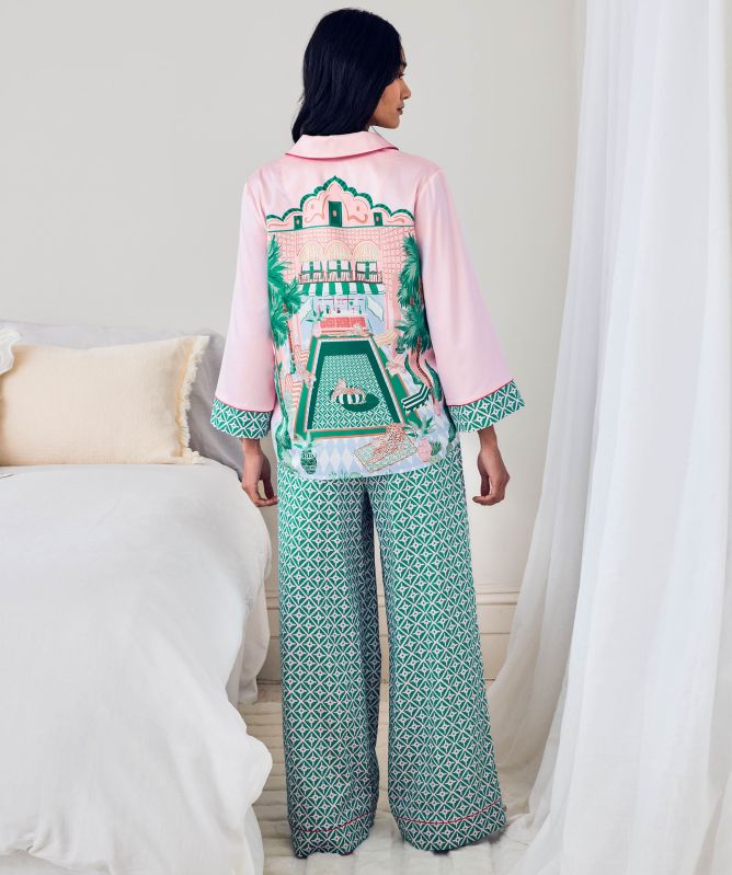 Chelsea Peers Satin The Clubhouse Print Long Pajamas