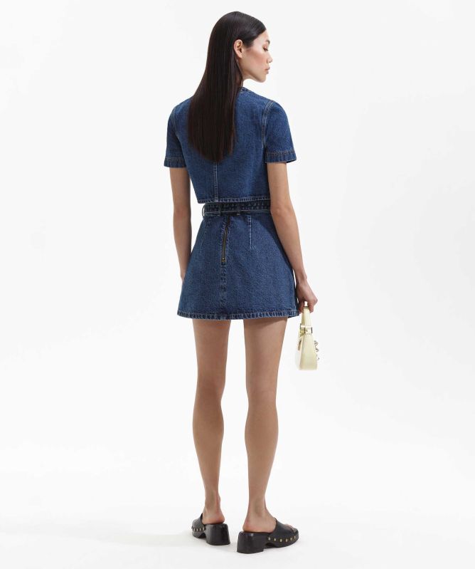 Self-Portrait Denim A-Line Mini Skirt