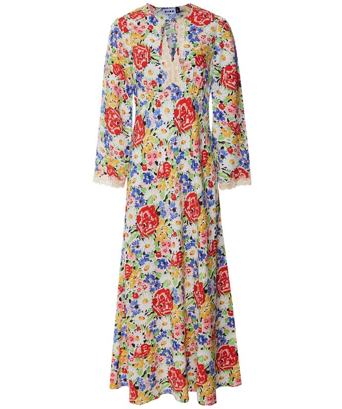 knee length dresses for ladies Angelica Maxi- Multi with Lace – SonAmie