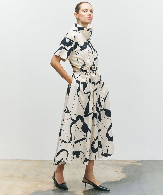 Bize Printed Ruched Shirt Dress