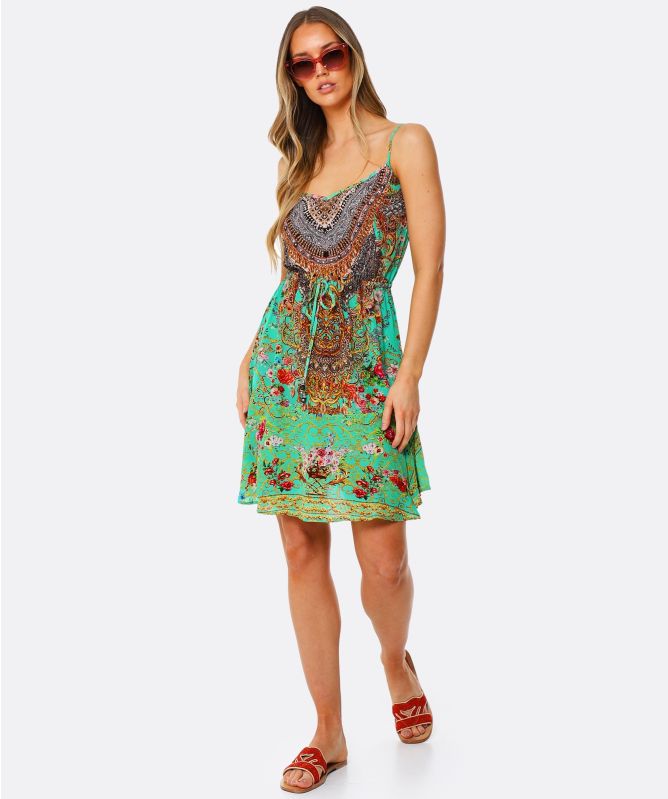Inoa Chartreuse Silk Flirt Mini Dress