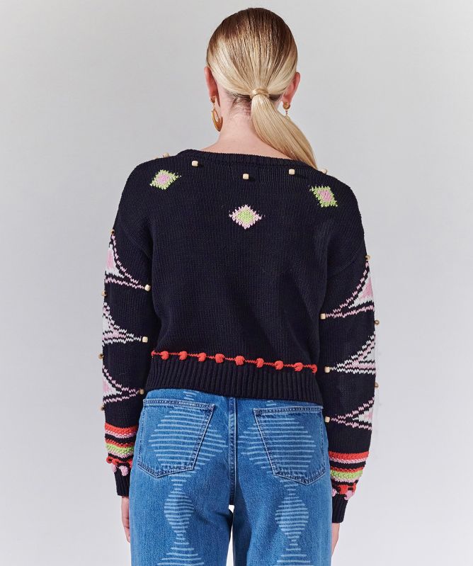 Hayley Menzies Intarsia Diamond Beaded Sweater