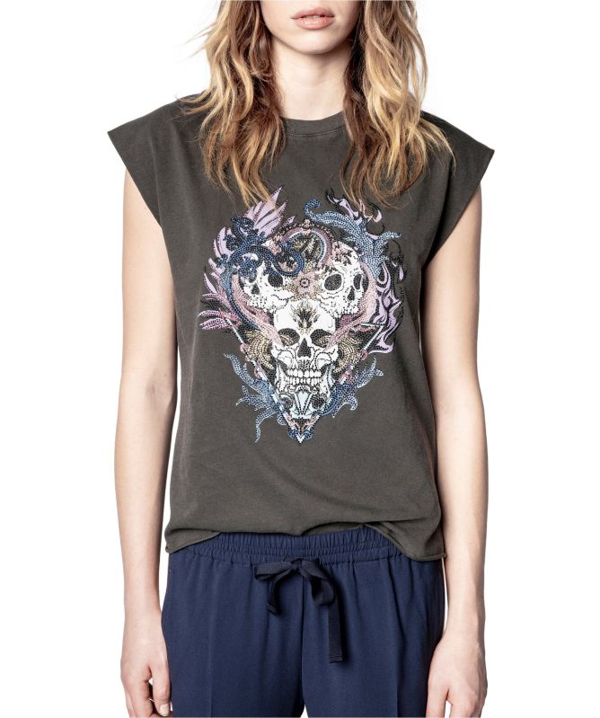 Zadig and Voltaire Weny Compo Skull Strass Tank Top