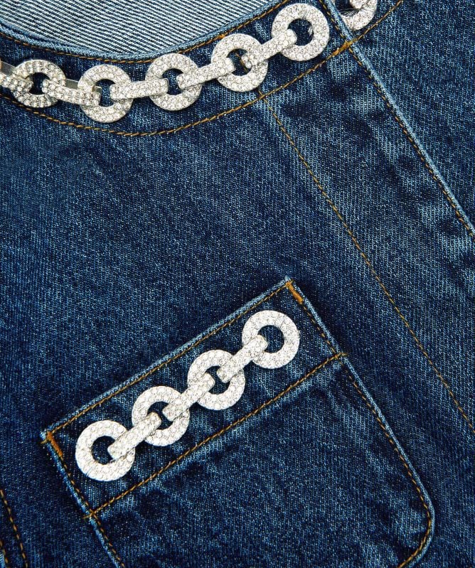 Self-Portrait Crystal Trim Denim Jacket