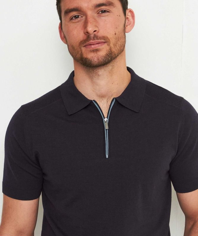 Thomas Maine Merino Zip Polo Shirt