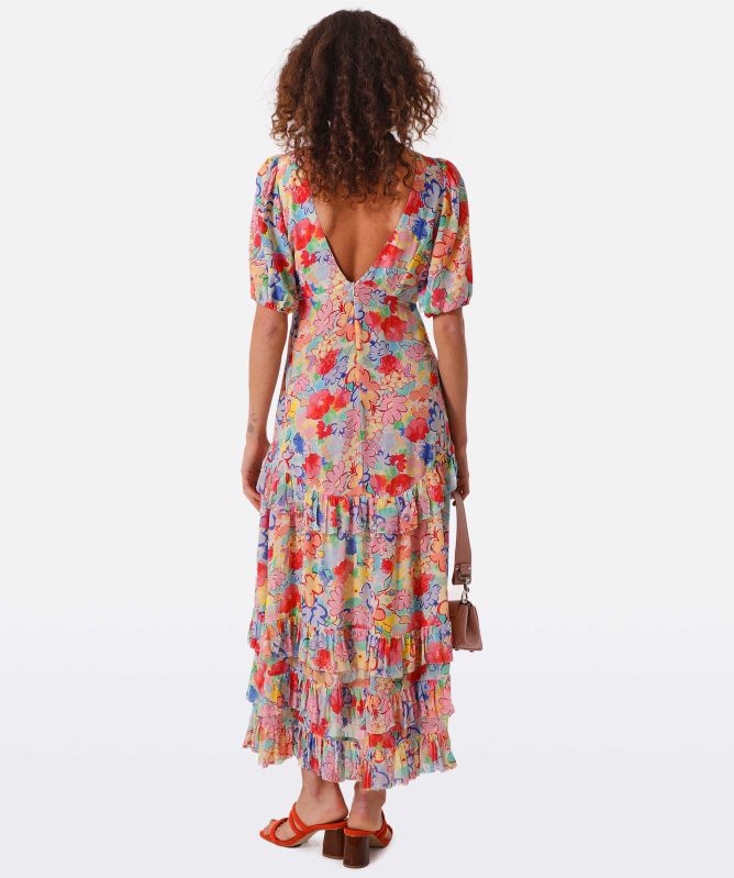 RIXO Shireen Silk Floral Midi Dress