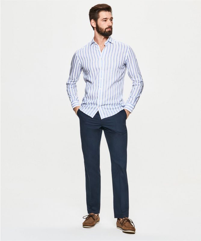 Hackett Slim Fit Linen Cotton Herringbone Stripe Shirt