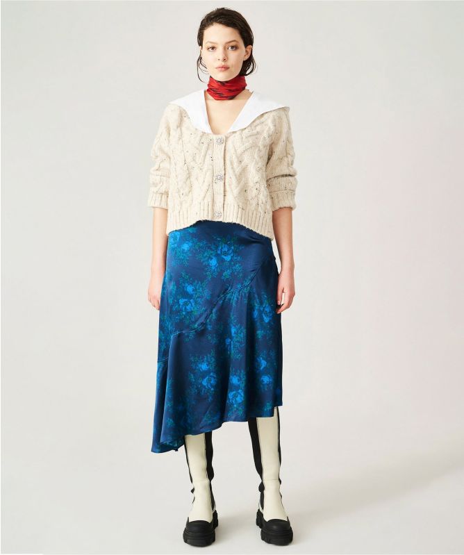 GANNI Poplin Collar Wool Cardigan