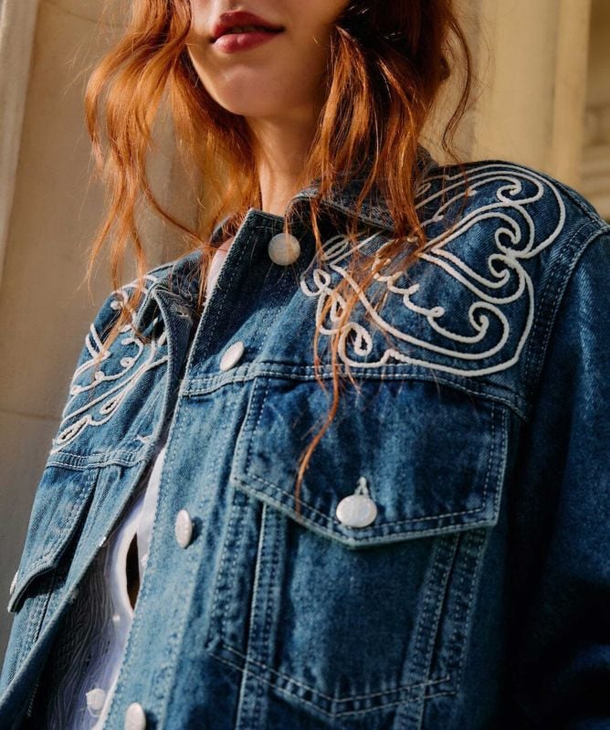 FARM Rio Denim Cornely Buttoned Embroidered Jacket