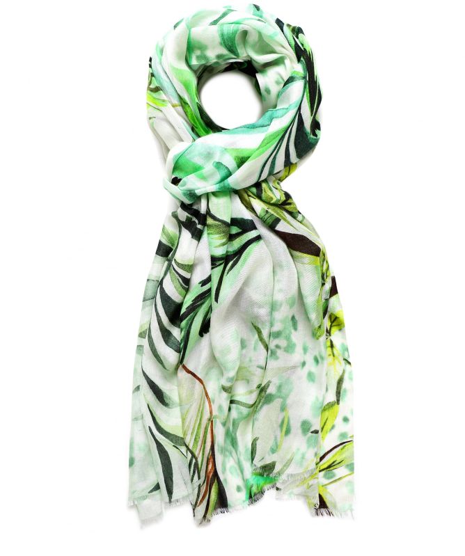 Ahujasons Jungle Leaf Print Cashmere Blend Scarf