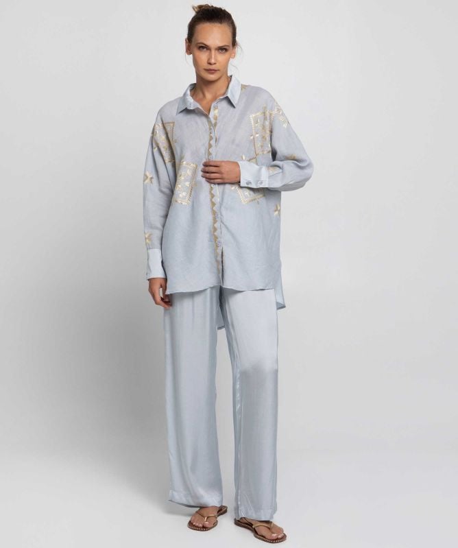 Greek Archaic Kori Embroidered Lefkada Shirt