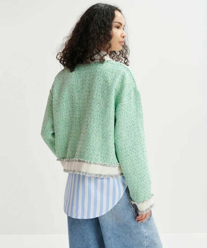 Essentiel Antwerp Hoola Cropped Fringed Tweed Cardigan