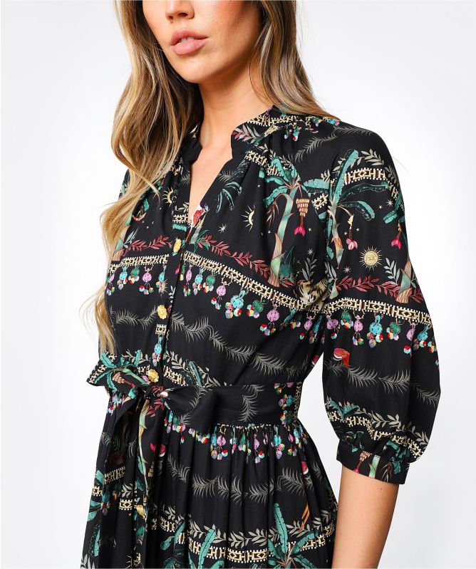 Hayley Menzies Midnight Safari Organic Cotton Midi Shirt Dress