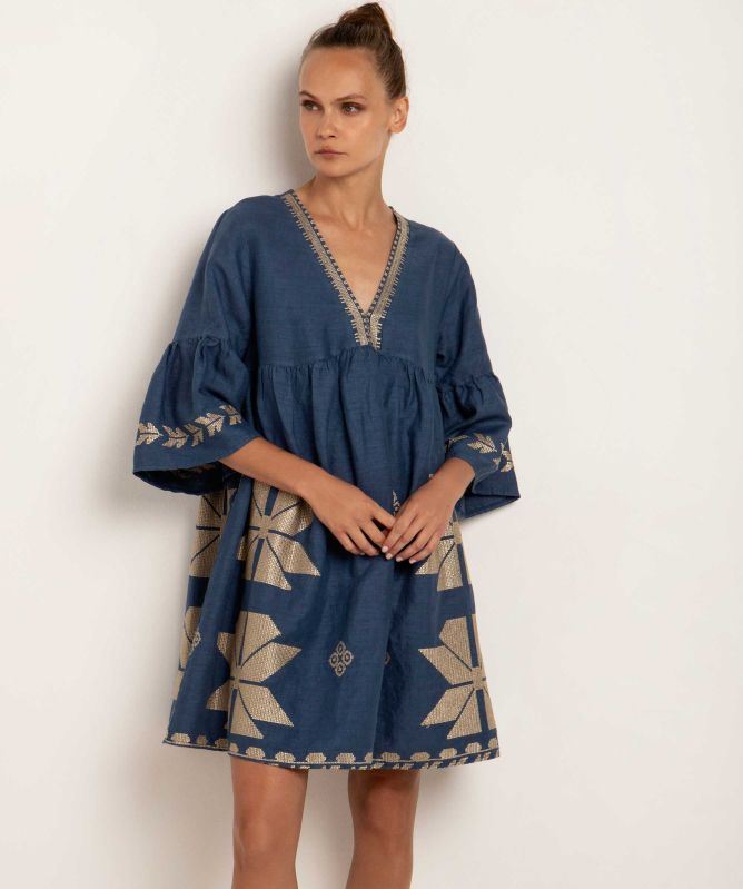 Greek Archaic Kori V-Neck Embroidered Tunic