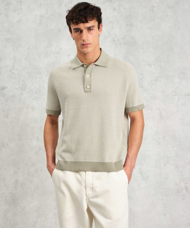 Wax London Ladder Stripe Knit Turin Polo Shirt