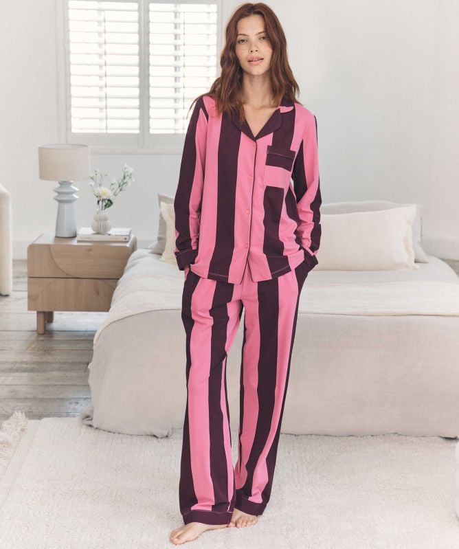 Chelsea Peers Organic Cotton Striped Long Pyjamas