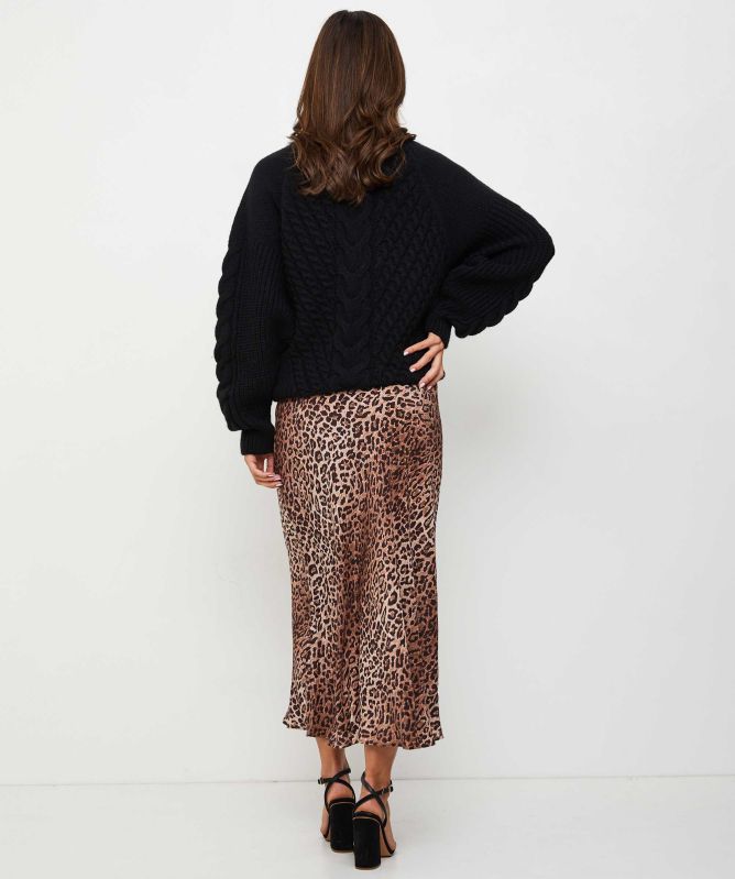 RIXO Silk Kelly Leopard Print Midi Skirt