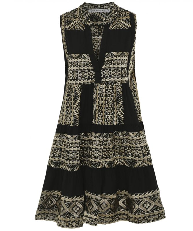 Greek Archaic Kori Embroidered Sleeveless Dress