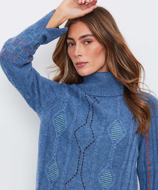 Paul Smith Cable Knit Patchwork Roll Neck Jumper