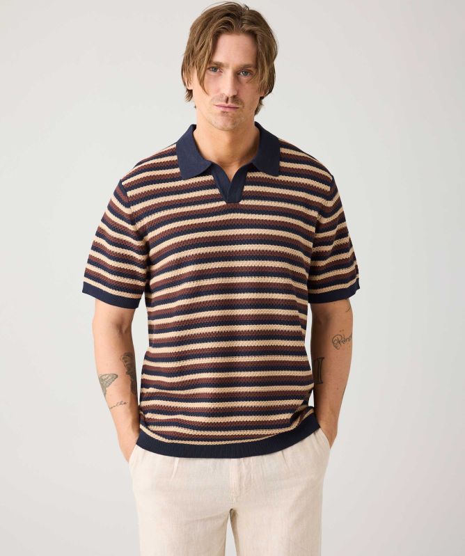 Knowledge Cotton Striped Knitted Polo