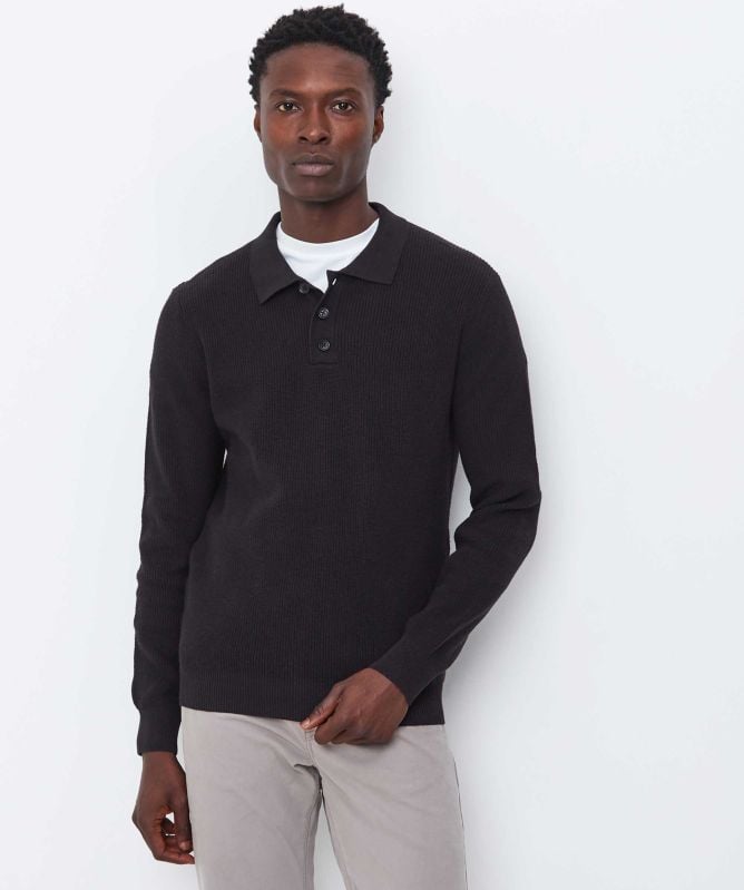 Seinse Rib Knit Long Sleeve Polo