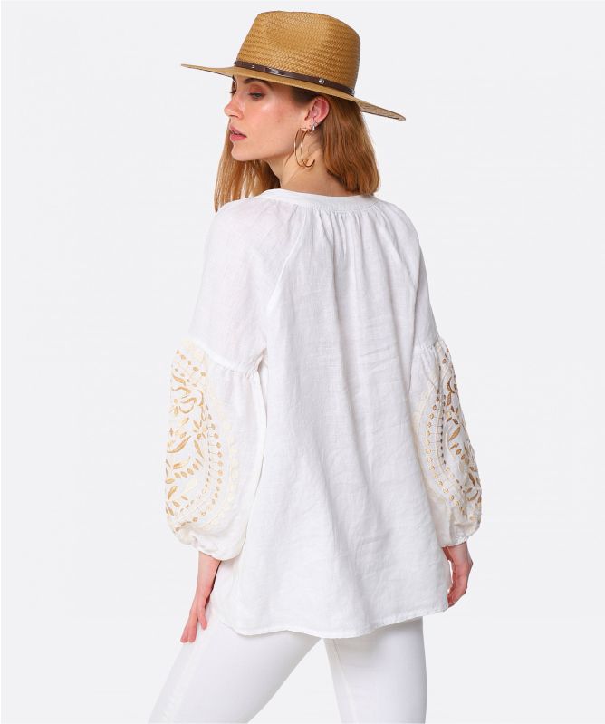 Greek Archaic Kori Paisley Linen Blouse
