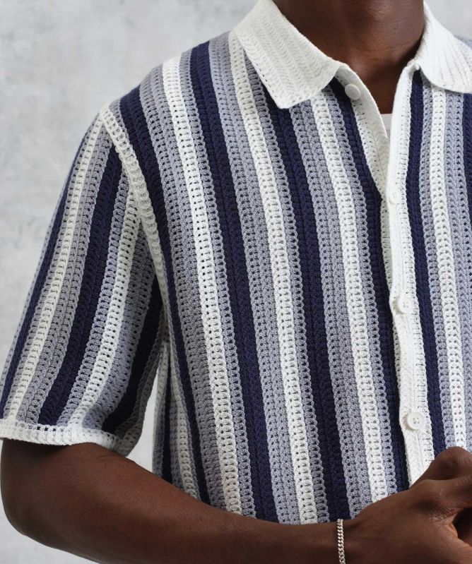 Wax London Crochet Stripe Porto Polo Shirt