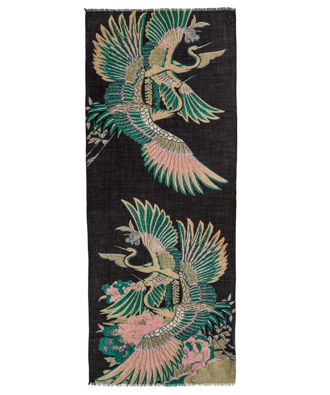 One Hundred Stars Crane Emerald Wool Scarf