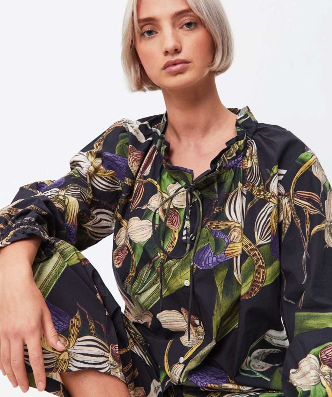 One Hundred Stars Orchid Black Poplin Pyjama Set