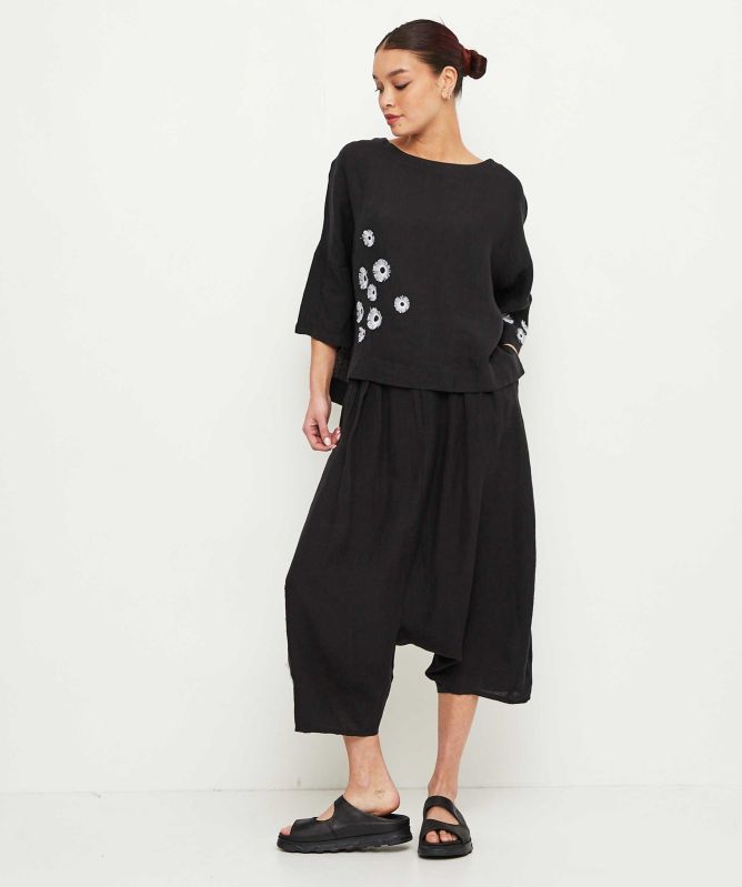 Bize Linen Floral Embroidered Blouse