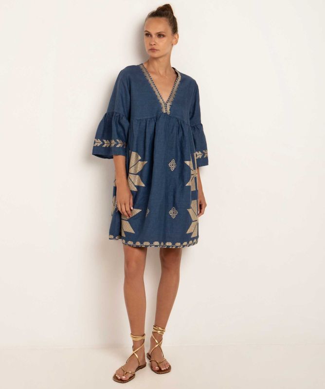 Greek Archaic Kori V-Neck Embroidered Tunic